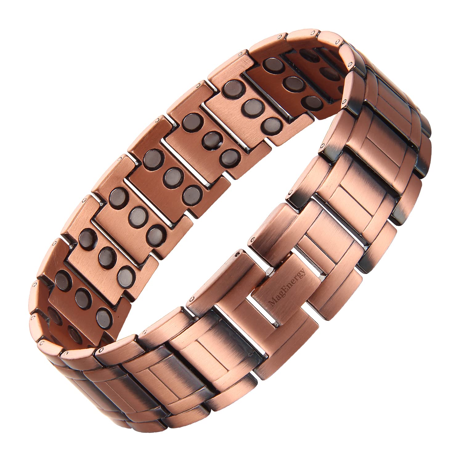 MagEnergy 99.9% Copper Magnetic Bracelet for Men, 3X Magnetic Bracelets Men with Ultra Strength Magnets, Adjustable Wristband with Link Removal Tool & Jewelry Gift Box(Copper)