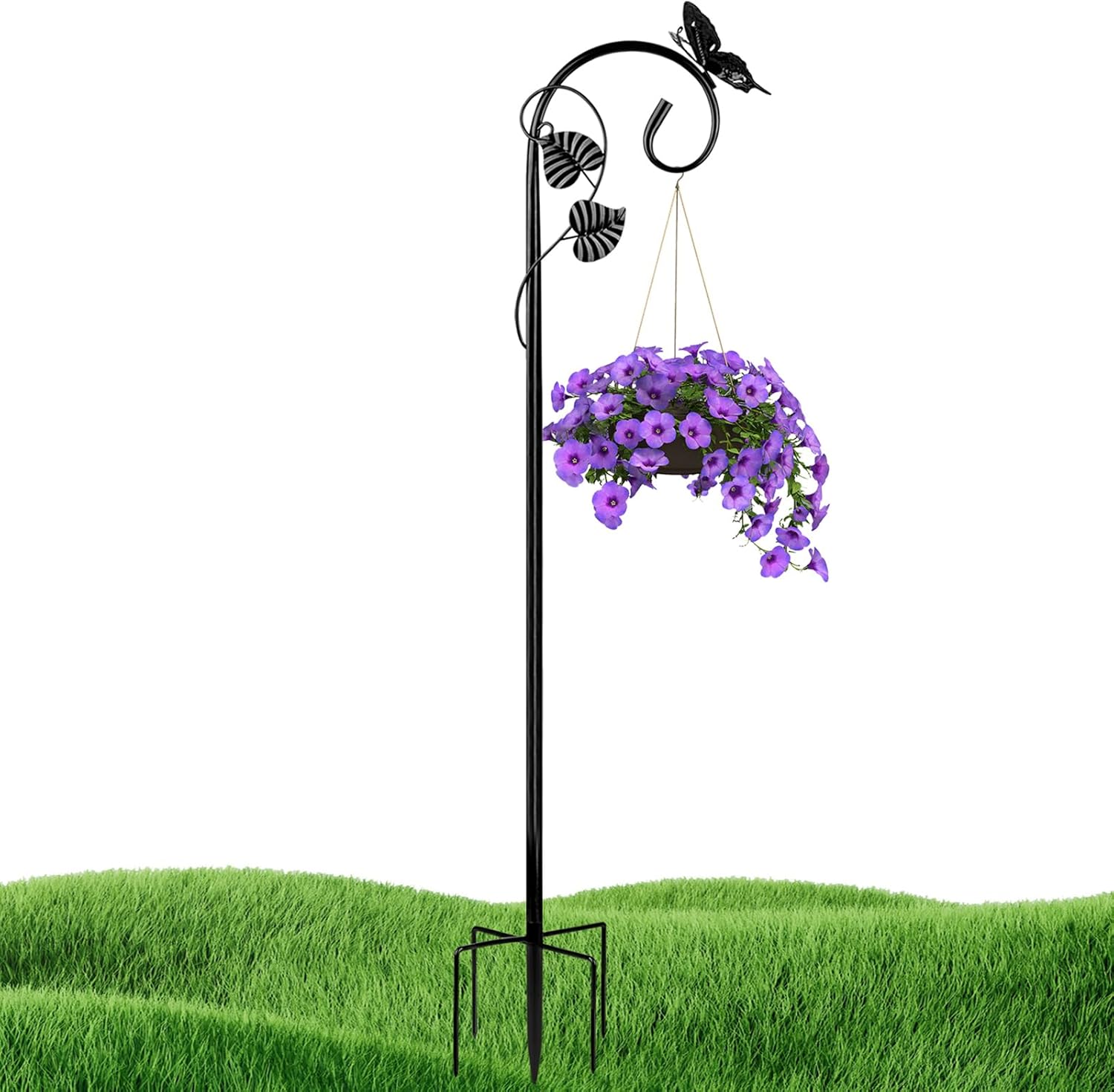 Outdoor Shepherd's Hooks - Art Elf Shepherds Hooks for Outdoor Hummingbird Bird Feeder Pole Hanger 79 Inches with 5 Prongs Base Stainless Metal Adjustable Garden Hanging Holder Weddings Garden Decor Butterfly 1 Pack