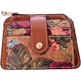 Patricia Nash Cassis Leather ID Case, Full-Grain Leather, RFID Blocking Wallet, Black/Tan, Heritage Style, with Card Slots & ID Window, Vintage Victorian Garden, 4.75x3.75x0.25 Inch