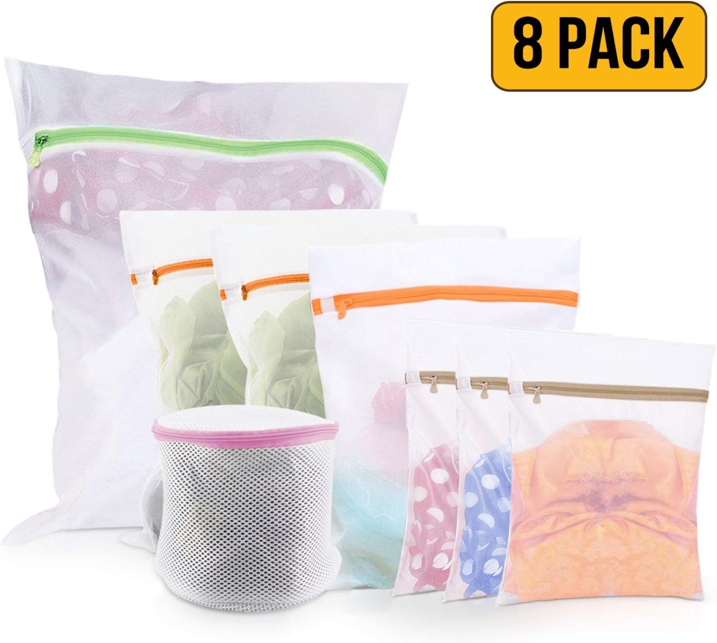Spedalon Pack of 8 wash bag 1L + 3M + 3S + 1 Bra Green, Orange, Beige, Pink