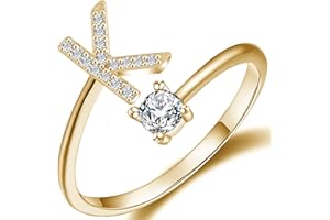 Haoze Initial Letter Ring for Women Girls Gold Stackable Alphabet Rings with Initial Adjustable Crystal Inlaid Initial Rings Bridesmaid Gift