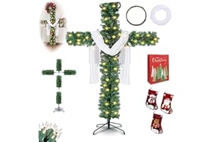 GENERIC Cross Christmas Tree - 6 Ft Pre-Lit Artificial Pine Cross With LED Lights and White Crown Silk (4ft)