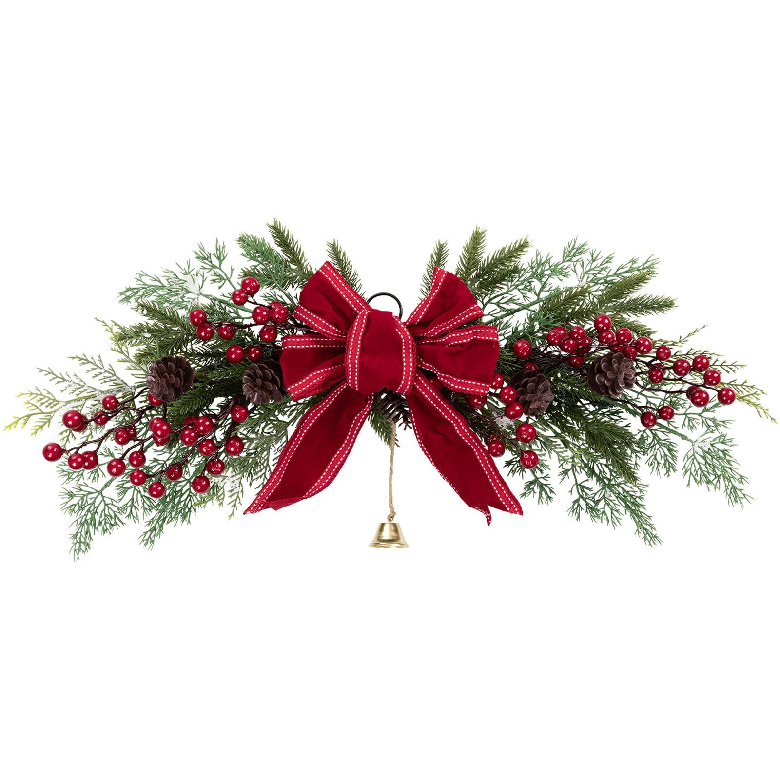 Photo 1 of *****photo stock for reference *****Topotdor Christmas Pine Swag with Ribbon Bow for Front Door, 25.6" Artificial Greenery Wreath with Pine Cones & Red Berries for Indoor Outdoor Window Wall Home Holiday Decor