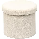 B FSOBEIIALEO Storage Ottoman Cube, Round Ottomans with Storage Foot Stool Footrest for Lving Room, Boucle Ottoman Seat for Dorm Room,Faux Teddy Fur, White 15"x15"x13.19"