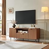 Okvnbjk Modern TV Stand for 65 Inch TV, Fluted TV Consoles for Living Room, Media Console with Soft Hinge & Drawer, Wood Entertainment Center with Storage, Mocha