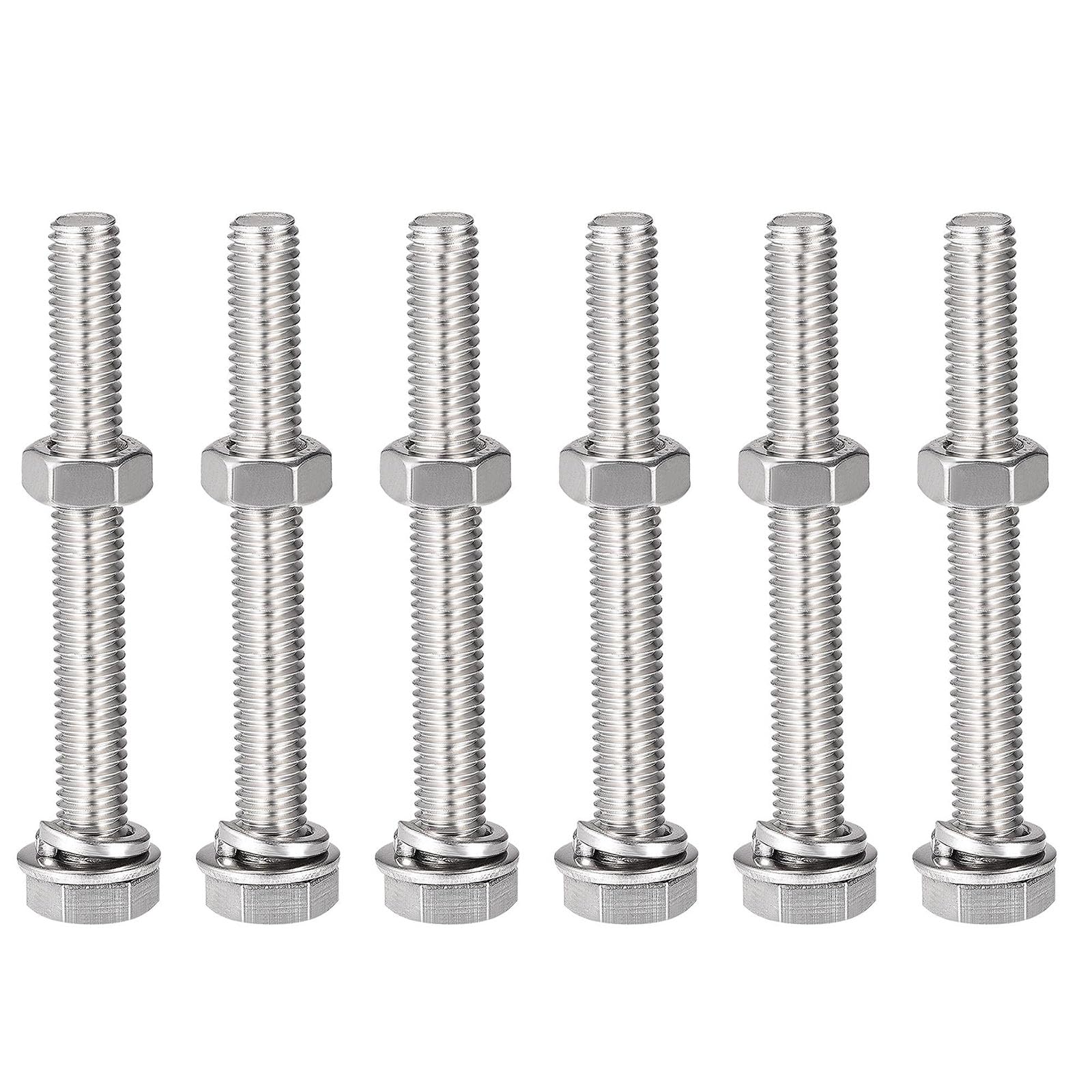 TOP-VIGOR 6Pcs M8 x 65mm Hex Head Screws Bolts, Nuts, Flat & Lock Washers Kits, 304 Stainless Steel Fully Thread Hexagon Bolts for DIY Bike Motorcycles Repair — image 1