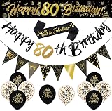 Yontree 14 Pieces 80th Birthday Decorations Kit Gold Black Banner Balloons
