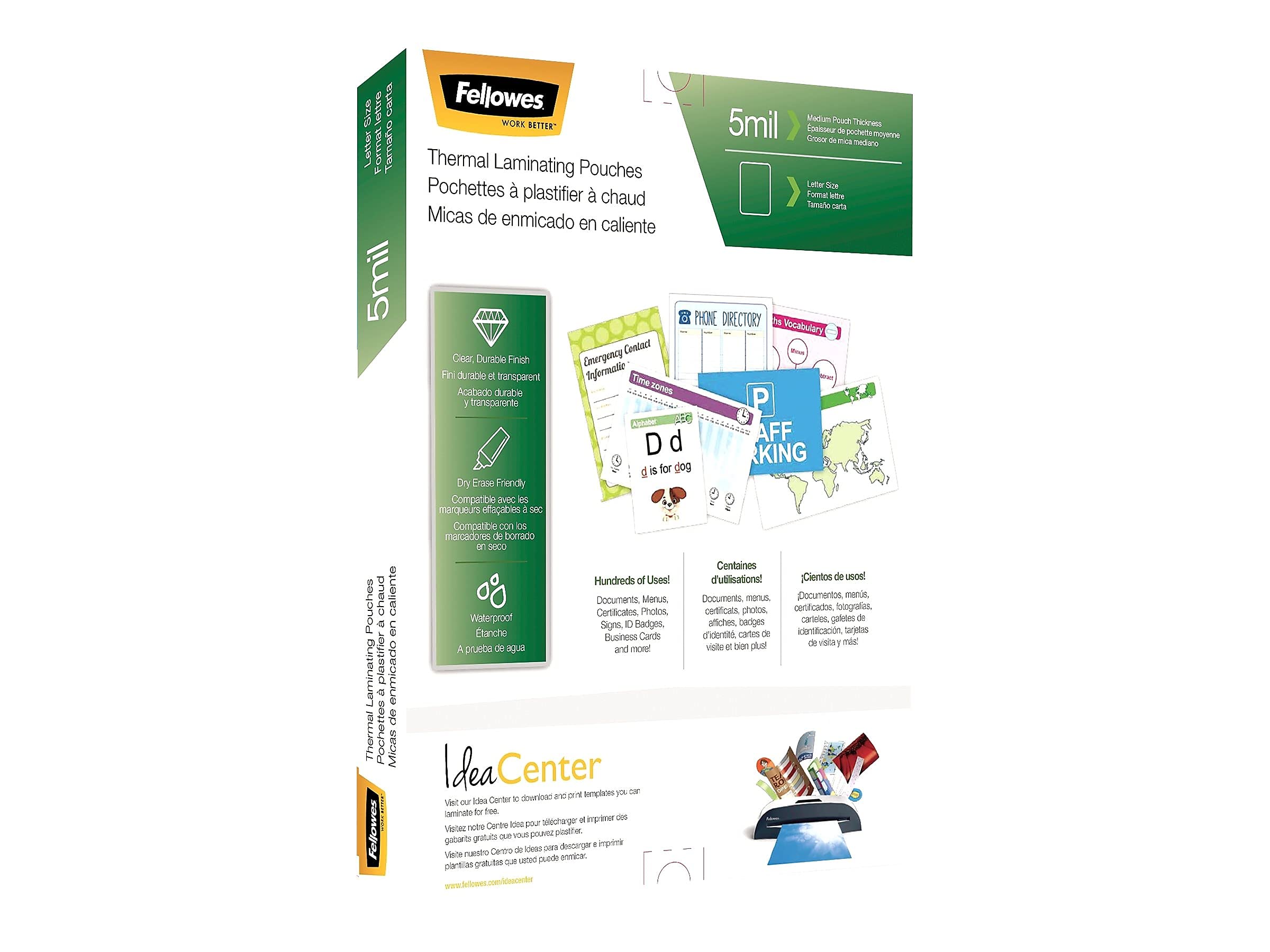 Fellowes Thermal Laminating Pouches, 5mil Letter Size Sheets, 9 x 11.5, 100 Pack, Clear (5743501)