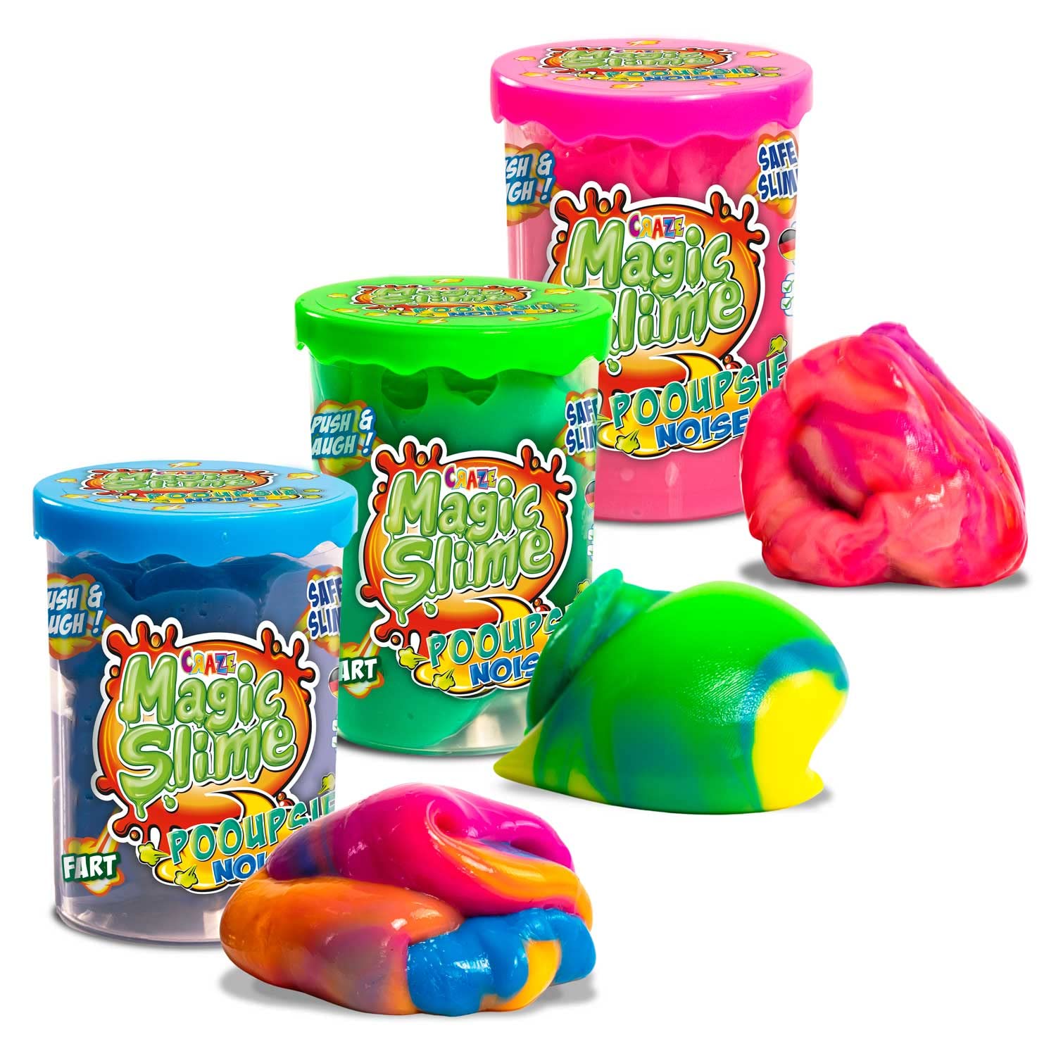 CRAZE MAGIC SLIME Pooupsie Noise 3 Pack Slime Kit for Kids Age 3+ – 3x100g Colourful Play Dough Style Slime Toys – Safe Non-Toxic Putty for Boys and Girls, Squishy Fun Gift Set