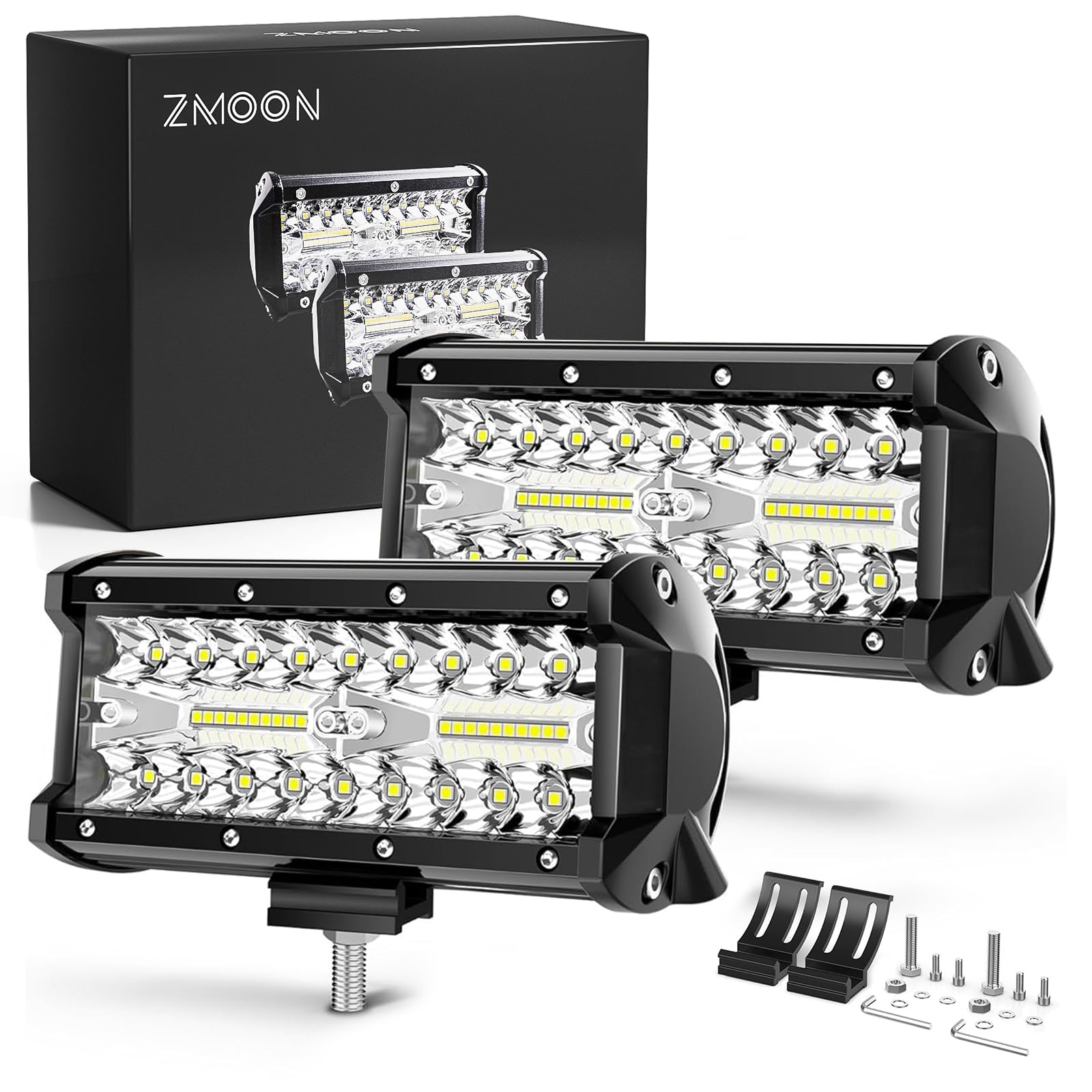 Photo 1 of Zmoon 7Inch 2PCS Led Light Bar,120W Led Fog Driving Lights Off-Road Lights with Spot&Flood Combo Beam,Waterproof Die-casting Aluminum Alloy Shell for Jeep Boat UTV Truck ATV