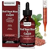 BIOZOYNK Red Yeast Rice + CoQ10 Liquid Drops – Plant-Based Cholesterol & Cardio Support with Citrus Bergamot, Soursop, Garlic & Olive Leaf – Vegan, Alcohol-Free Supplement, 2 fl oz (60 mL)