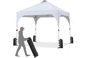 Yaheetech 10x10ft Pop-Up Canopy Tent with 17 Solar LED Lights, Outdoor Garden Gazebo, Ez Set-up Instant Sun Shelter Tent w/Wheeled Bag, 4 Sandbags, Ropes & 12 Stakes for Parties, Beach, Camping, White