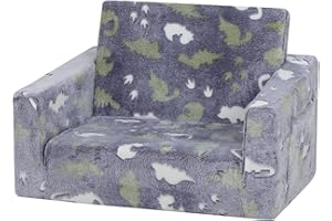 AFBKSS&BB Toddler Sofa Glow in The Dark,2 in 1Kids Chairs, Children Sofas, Baby Armchairs, Full Foam Children Upholstered Couch, Flip Out Sofa Beds Pre-School Furniture (Gray)