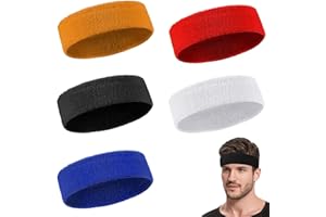 Men's Sweat-Wicking Headbands – 5-Pack Moisture-Absorbing, Non-Slip, Breathable Sports Bands for Running, Yoga, Cycling, and 