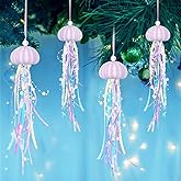 4 PCS Jellyfish Decor for Mermaid Theme Party & Under The Sea Party Decorations,Hnadmade Natural Sea Urchin Crafts for Birthday Gift, Coastal Christmas Tree Beach Home Decor