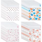 Ohuimrt 400PCS Valentine's Day Cookie Bags, 4 x 4 Inch Self Adhesive Clear Cellophane Treat Bags Heart Printed Small Candies Bags Bulk for Valentine Party Favor Supplies in 4 Designs