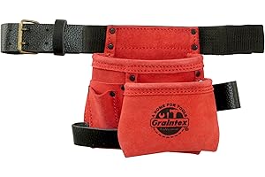 Graintex 4 Pocket Children Tool Pouch Suede Leather with Leather Belt and Hammer Loop