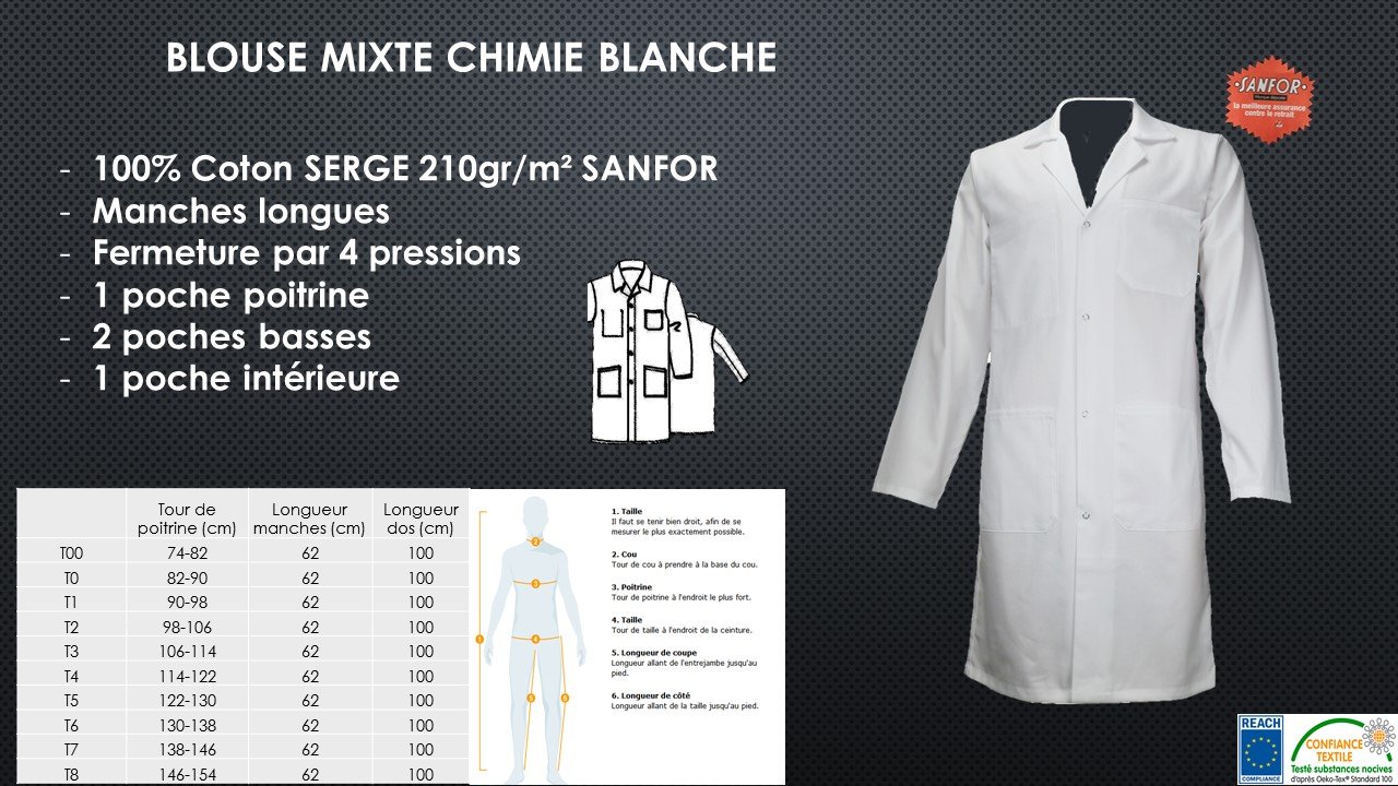 Blouse Blanche De Chimie 100% Coton - Pour Lycée, Collège, Labo, Hôpital, Tailles S à XXL