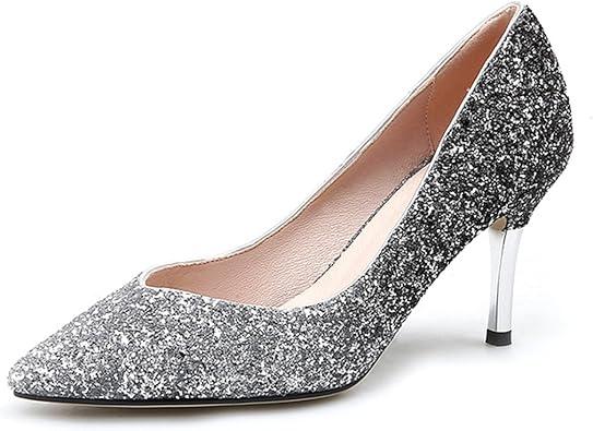 silver glitter pointed heels