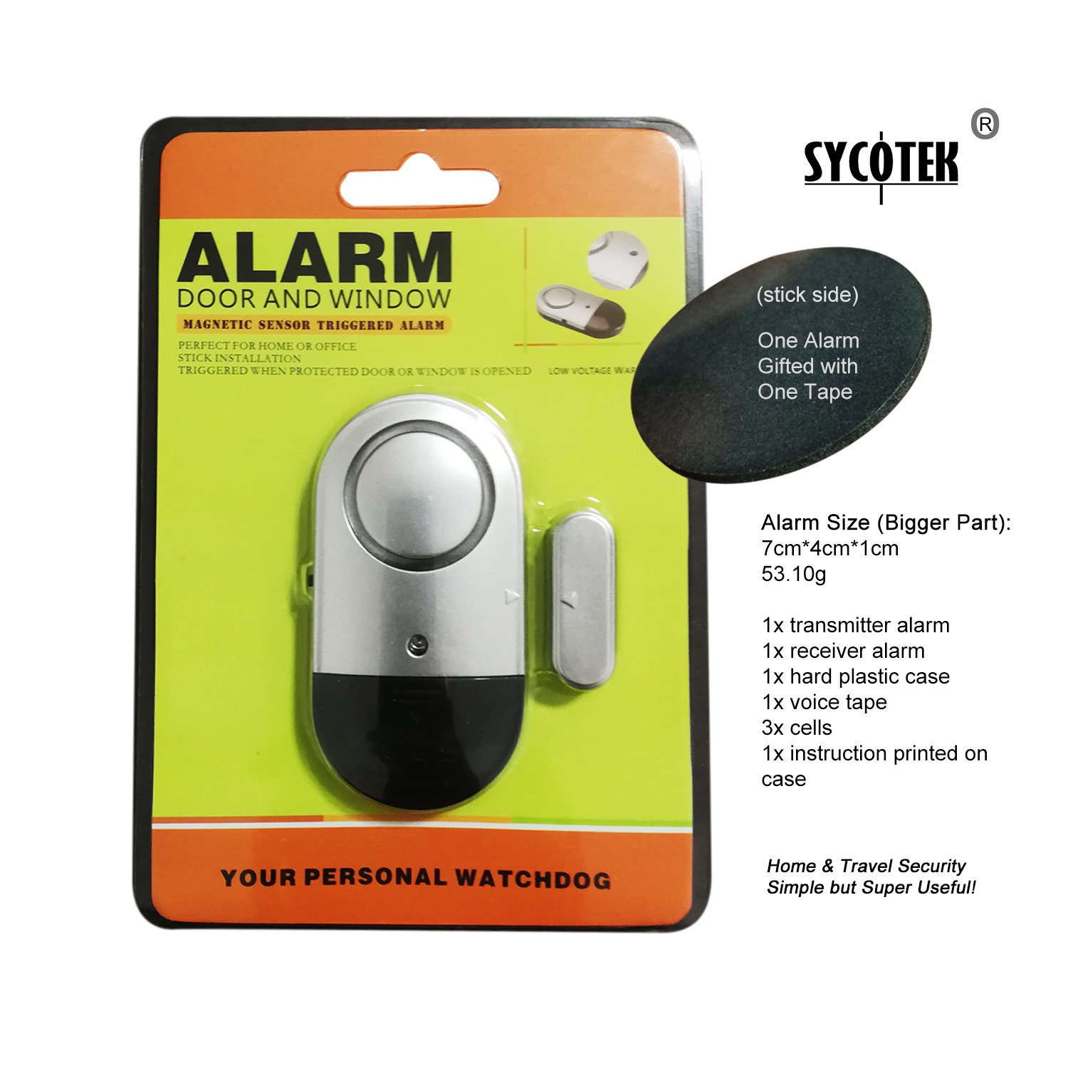 SYCOTEK Door Alarm Travel Hotel Safety Home Security Alarm, Vibration Sensor and Volume Adjustable, Stop Burglar Thief and Door Intruder to Keep Your Personal Safety in Trip or at Home, Portable Small Size, Black Silver