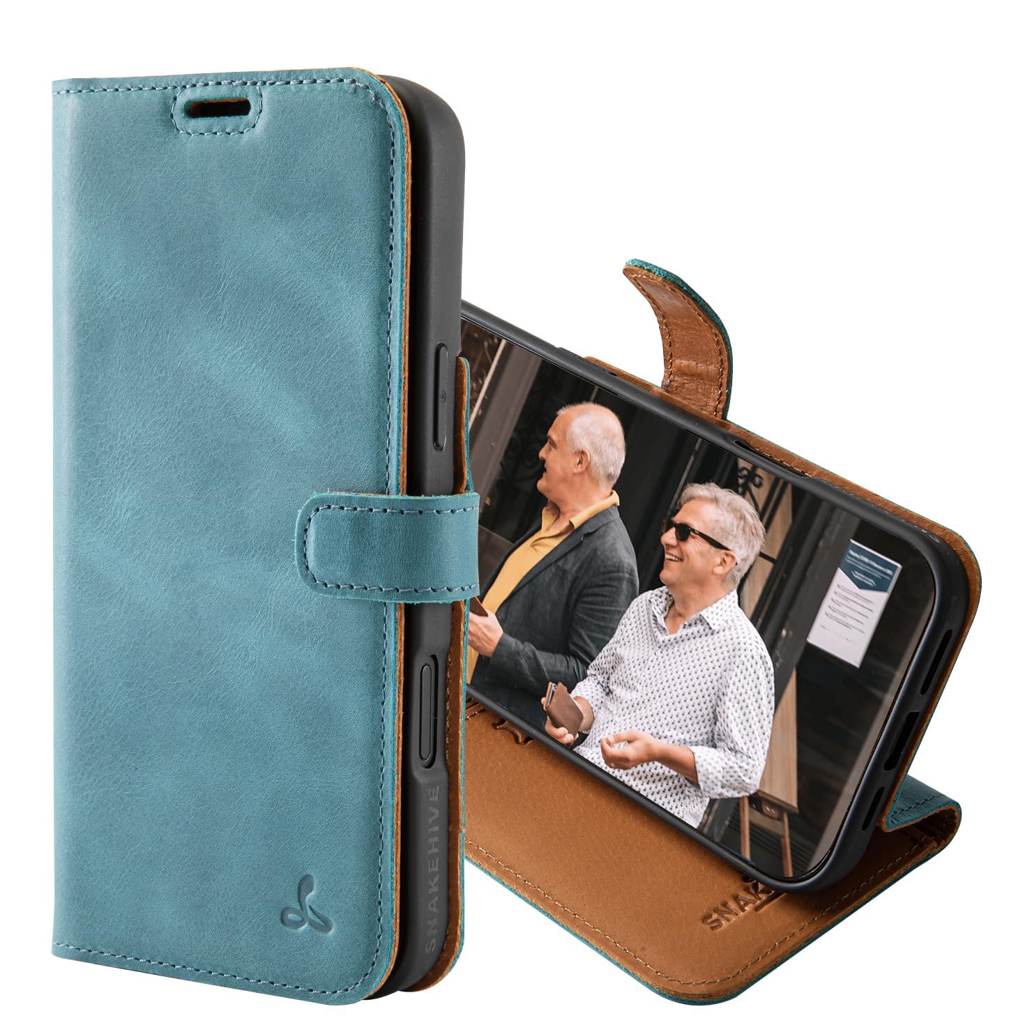 Snakehive Leather Wallet for iPhone 16 Pro Max - Real Leather Wallet Phone Case - Genuine Leather with Viewing Stand and 4 Card Holder - Flip Folio Cover with Card Slot (Teal)