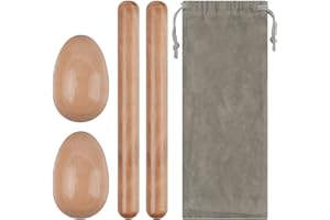 GOGHOST Wood Percussion Instruments, 1 Pair 8 Inches Rhythm Stick Mallets, 1 Pair Wooden Egg Shakers and 1 Storage Bag for Easter Party or Classroom Music