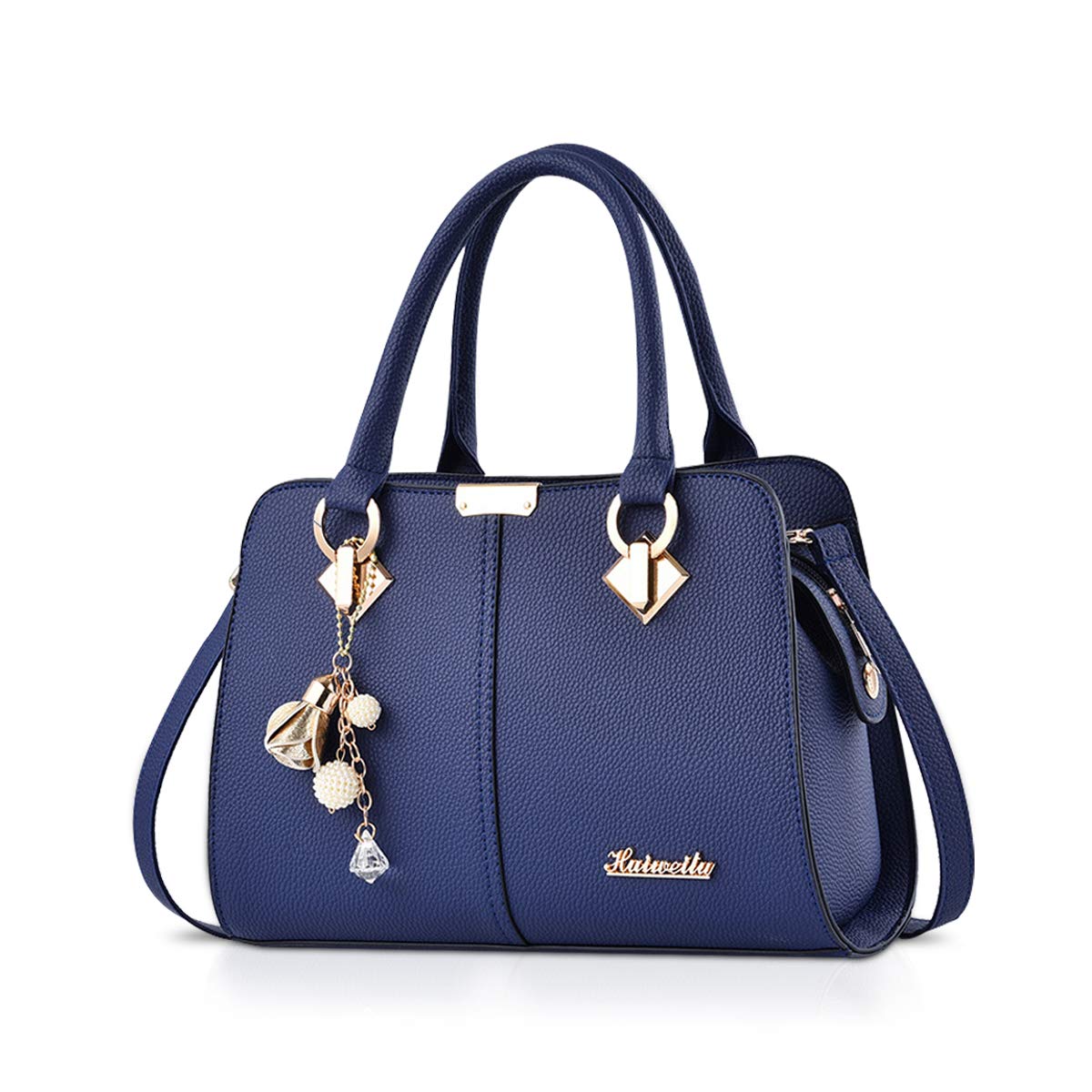 NICOLE&DORIS Women Handbags Designer Top Handle Shoulder Bags Tote Crossbody Bag for Ladies PU Leather Bag Crystal Metal Tassels Navy Blue