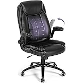 MALOL Ergonomic PU Leather Office Chair with Flip-Up Armrests & Reclining Backrest, 300lbs Thick Padded Seat Executive Desk Chair-Adjustable Height & Tilt Tension, Brown, Black