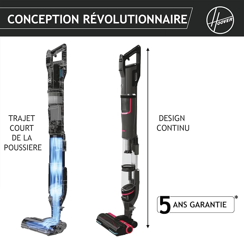 HFX10H Aspirateur Balai sans Fil Ultra Puissant avec Système Innovant Corner Genie pour Nettoyer Les Bords et Les Angles, Brosse Anti-Twist avec Eclairage LED