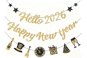IMISHM Glitter Gold New Years Decorations 2026 Pre Strung Banner Party Decorations 2026 Happy New Year Party Supplies Sign for Happy New Year Decorations