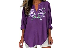 Heevina Alzheimers Awareness Shirts for Women Alzheimer's Purple Floral Long Sleeve V Neck Loose Breathable Blouse 2024