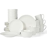 Martha Stewart 30-Piece Basket Weave New Bone China Embossed Chip and Scratch Resistant Porcelain Dinnerware Set