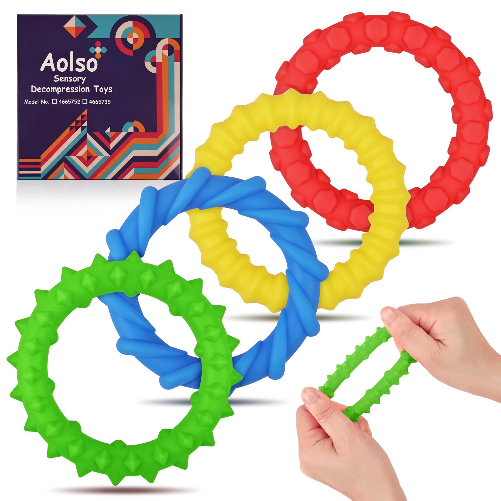 Aolso Sensory Toys for Autism,4 Pcs Fidget Bracelet,Textured Soft Silicone Sensory Stretchy Toys for Anxiety Relief,Fidget Toys for Anxiety ADHD