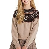 Barry Banny Girls Fair Isle Heart Sweater, Vintage Knit Crewneck Pullover, Soft Warm for Teens 6-16Y