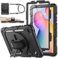 SEYMAC stock Case for Samsung Galaxy Tab S6 Lite 10.4’’ (2024-2020) with Screen Protector Pencil Holder [360° Rotating Hand Strap] &Stand, Drop-Proof Case for Galaxy Tab S6 Lite Tablet, All Black