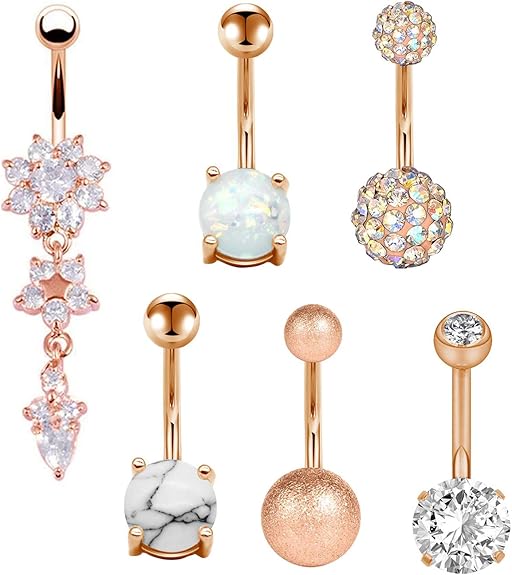 SMCTCRED Belly Bars,8PCS 316L Surgical Steel CZ Belly Bars with Dangle