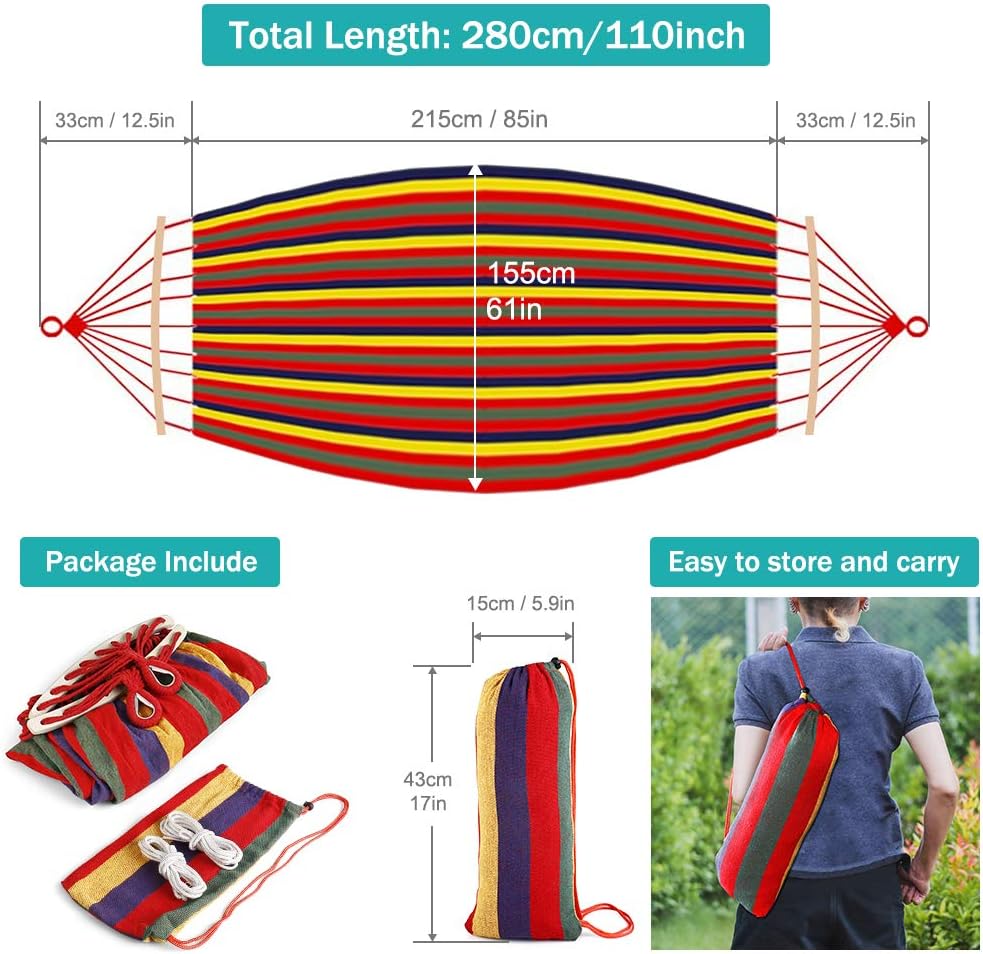 MOSFiATA 550lb Single Camping Hammock, Upgraded and Thickened 320G Durable Canvas Fabric with Two Anti Roll Balance Beam and Sturdy Metal Knot Tree Straps for Backpacking, Travel, Beach, Backyard etc.: Furniture & Decor
