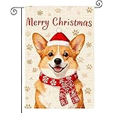 HOMETITUTE Merry Christmas Garden Flag 12x18 Inch Corgi Garden Flags Burlap Double-Sided Santa Hat Red Scarf Holiday Decoration Banner Welcome Flag for Yard Lawn Decoration