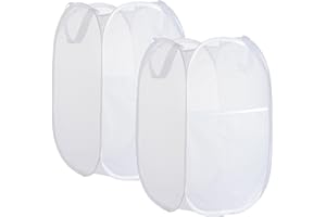 BENJUN Collapsible Mesh Laundry Basket，Pop Up Laundry Hamper-Easy Storage, Ideal for Home and Travel Use (2 white)