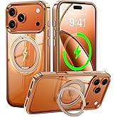 iPhone 17 Pro Max Case with Stand, Magnetic iPhone 17Pro Max Case Compatible with MagSafe, Desert Titanium 17 Pro Max Cover Slim Translucent Polished Phone Case for iPhone 17 Pro Max 6.9''-Rose Gold