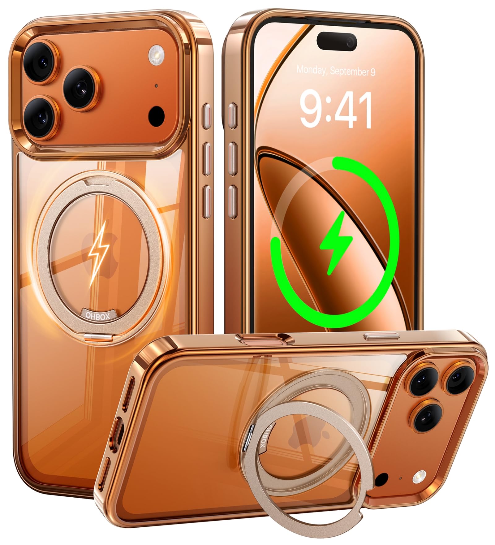 iPhone 17 Pro Max Case with Stand, Magnetic iPhone 17Pro Max Case Compatible with MagSafe, Desert Titanium 17 Pro Max Cover Slim Translucent Polished Phone Case for iPhone 17 Pro Max 6.9''-Rose Gold