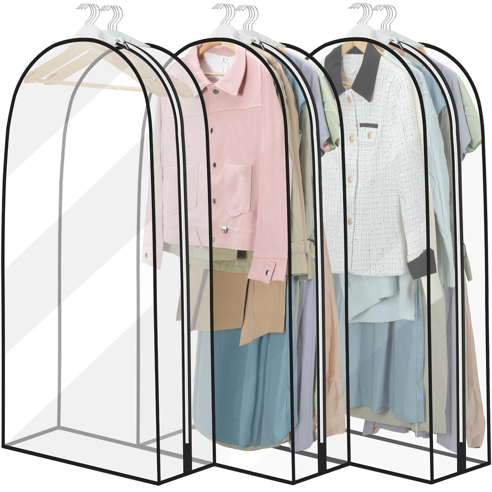 YYDSLEE Waterproof Transparent Garment Bags Suit 3 Pieces 60 x 102 cm Suit Bag Cover with Zip for Suits Dresses Coats Jackets Shirts Moth Protection Suit Bag Storage Clothes Cover