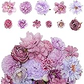 Haakong 27 Pcs Faux Flowers Small Silk Artificial Flower for DIY Multicolor Flowers Craft Supplies for Wedding Party Graduation Home Decor (27, Purple)