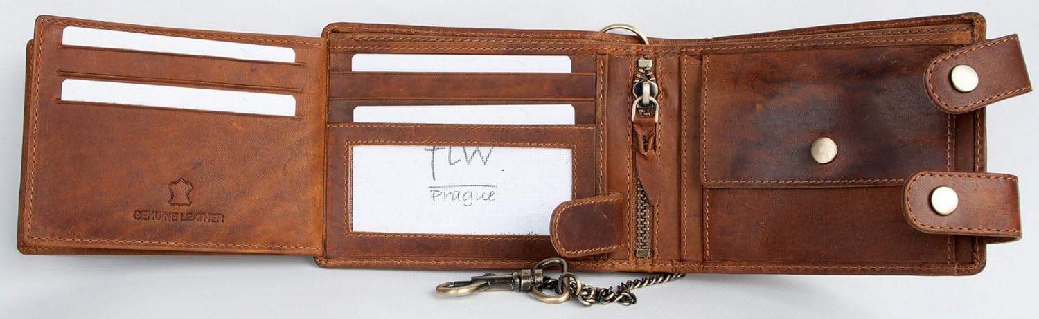 FLW Natural Leather Biker's Pure Leather Wallet with Metal Chain with Shark, Tan - Image 5