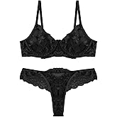 Ausing Women's See-through Mesh Floral Embroidered Lingerie Set Sexy Underwire S-XL