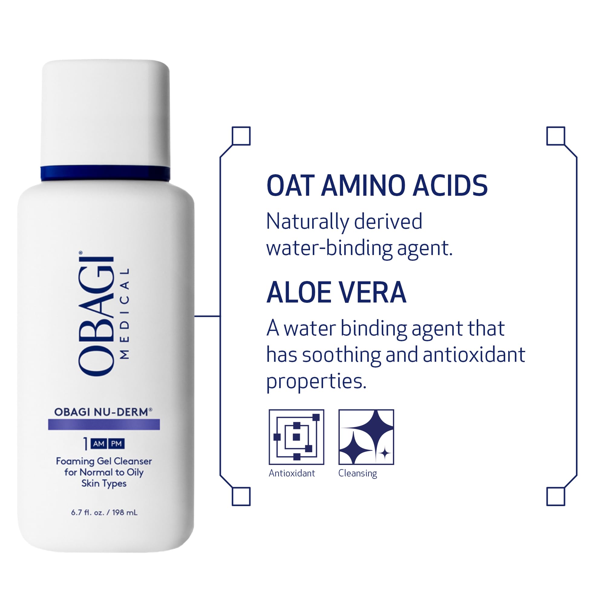 Obagi Nu-Derm Foaming Gel for Face – Hydrating Cleanser With Aloe Vera – Deep-Cleansing Foaming Facial Cleanser – For Normal to Oily Skin Types