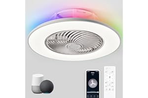 YANASO Hue Ceiling Fan - Low Profile Ceiling Fan with Lights Bladeless Ceiling Fans with Alexa/Google Assistant/App Control Color Changing LED-RGB Back Ambient Light for Living Room Bedroom(Hue)
