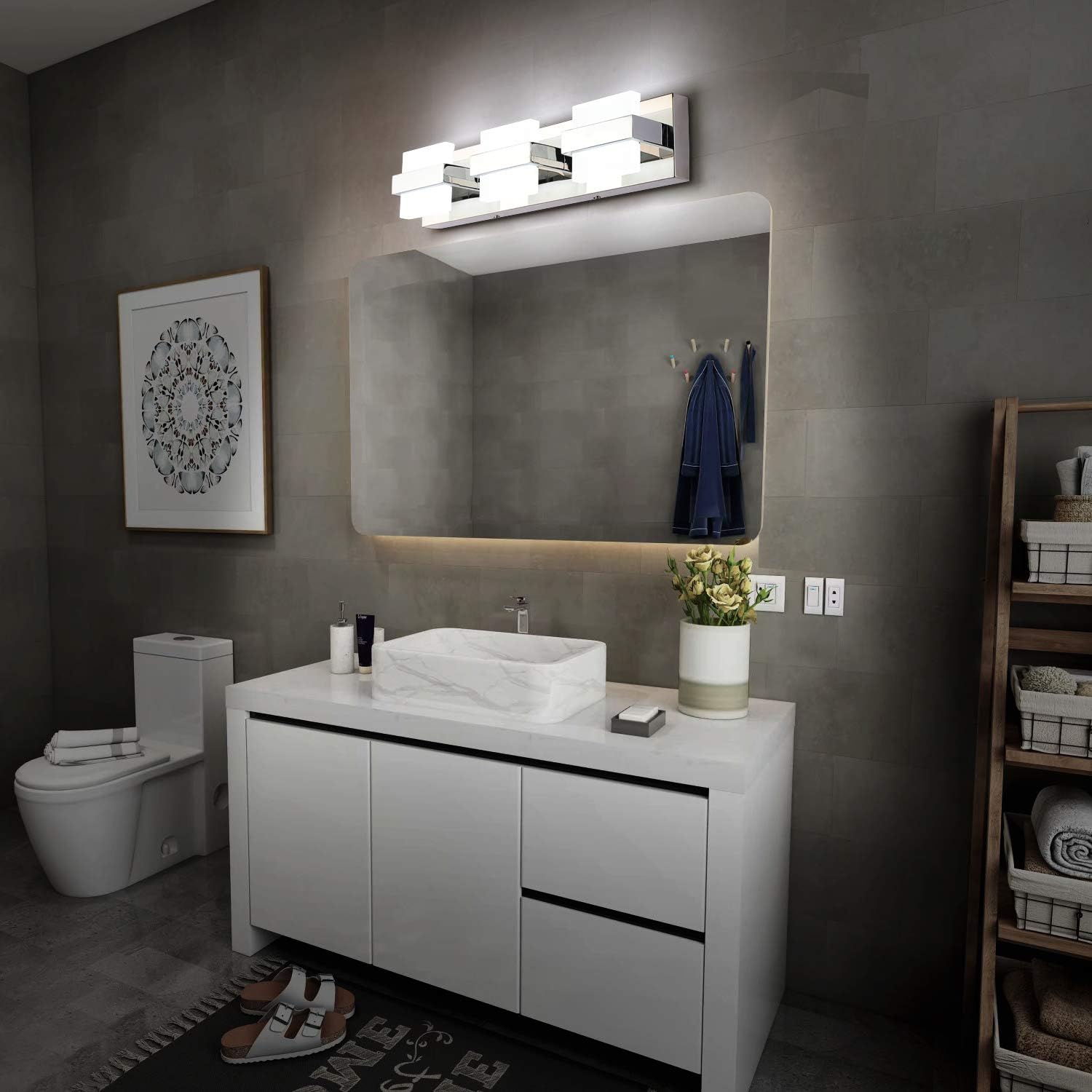 SOLFART LED Modern Bathroom Vanity Lights Over Mirror 3 Lights Acrylic