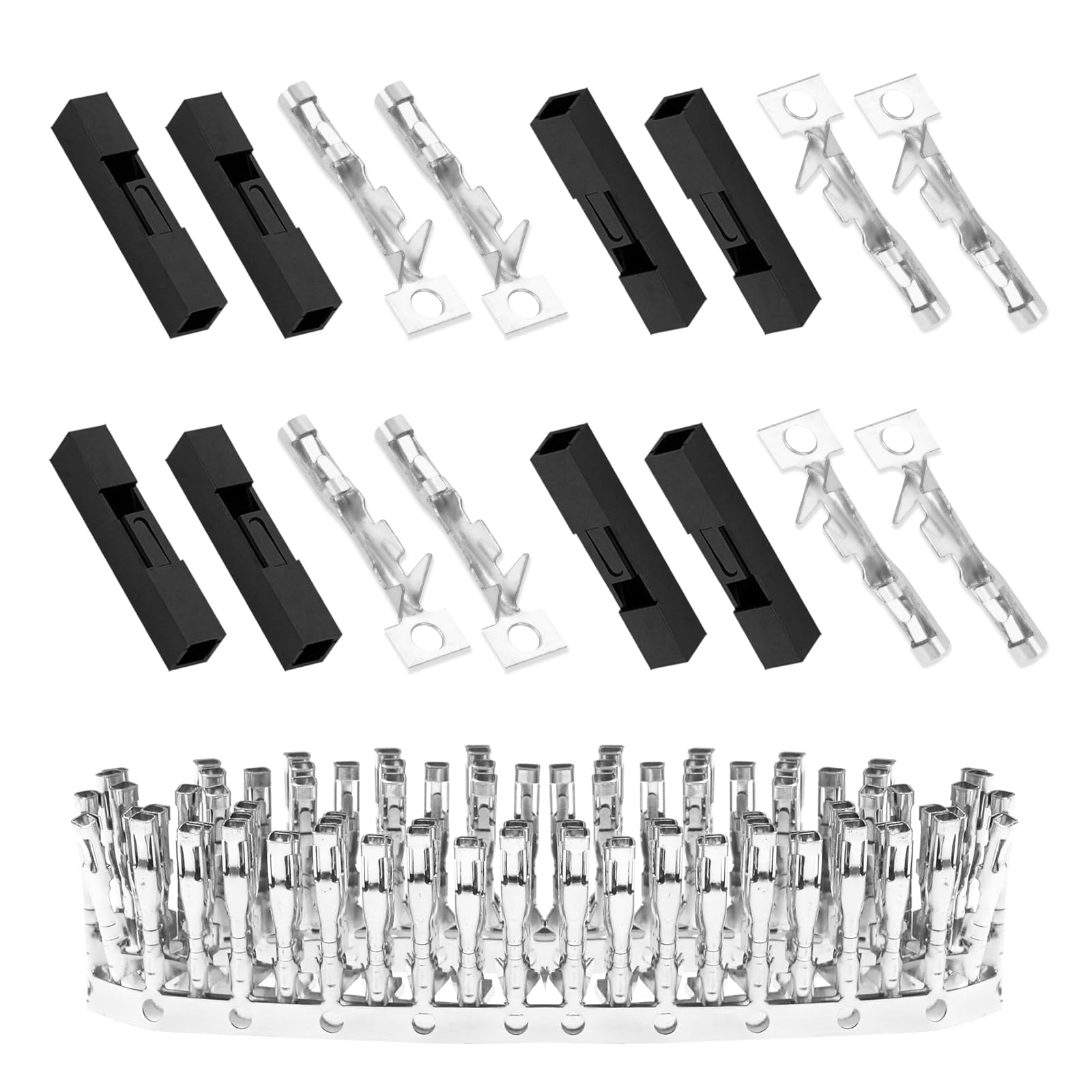 Pzsmocn 100 Sets / 200 Pieces for Dupont 2.54 mm Pitch 1-Pin Adapter Connector Female Housing Black Socket Terminal Compatible with Wires Cable 30-26 AWG Accessories, Header Crimp Pins Kit