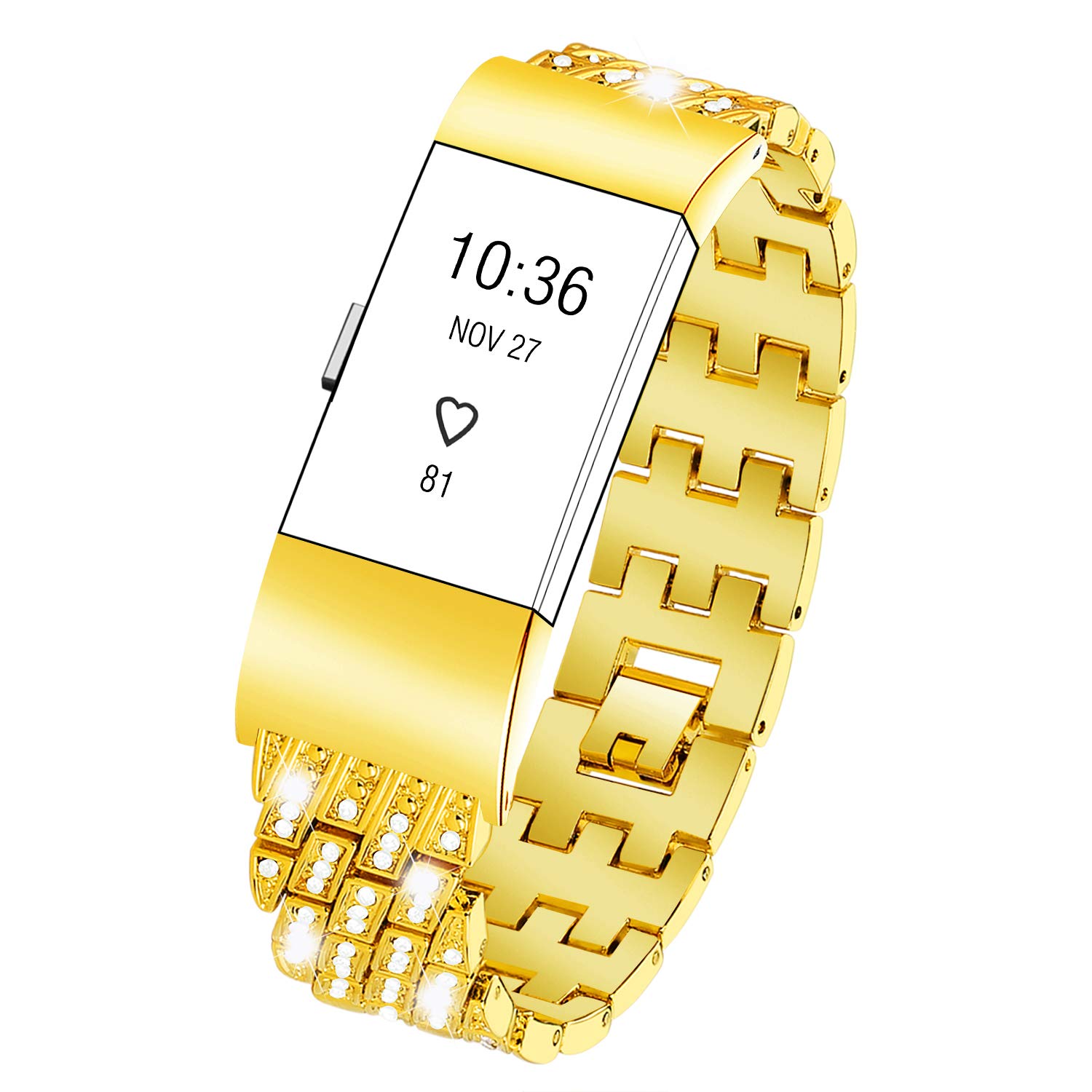 Kaleidoc Bands Compatible Fitbit Charge 2 - Metal Replacement Wristband with Premium Rhinestone Crystals, Adjustable Classy Bracelet Strap Compatible Fitbit Charge 2 Bands